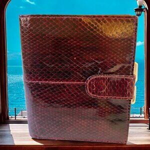 Genuine Snakeskin Wallet Vintage Oxblood Coin Purse Kiss Lock Bi-Fold Spain Soft